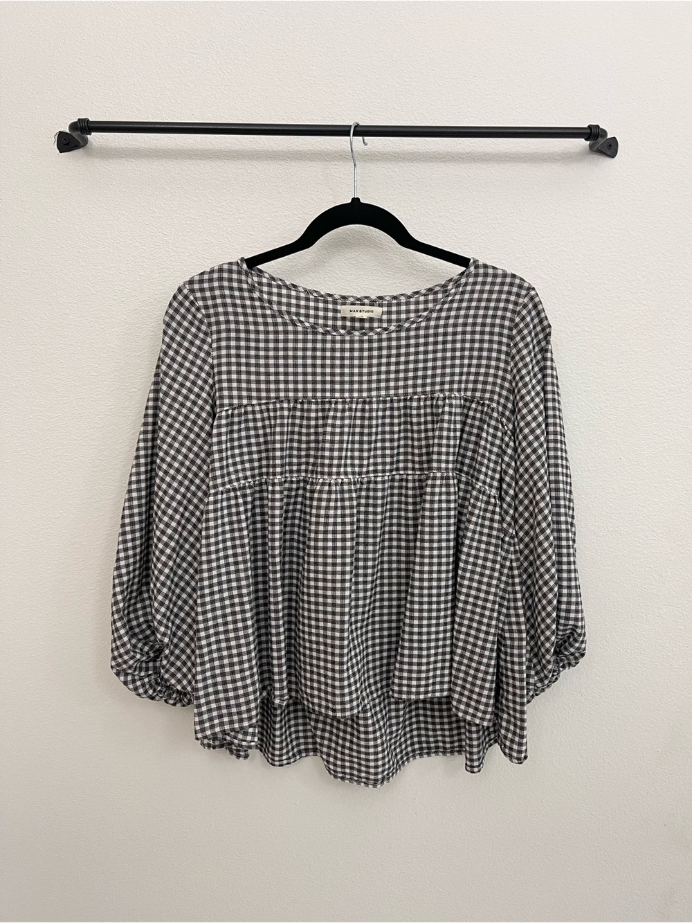Garden Gingham Peasant Blouse - Black/White